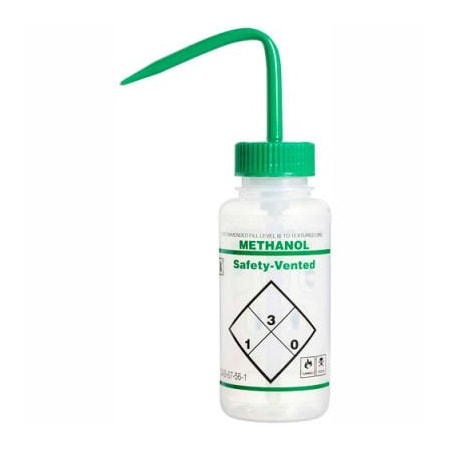 Bel-Art Bel-Art LDPE Wash Bottles 116430223, 250ml, Methanol Label, Green Cap, Wide Mouth, 3/PK 11643-0223